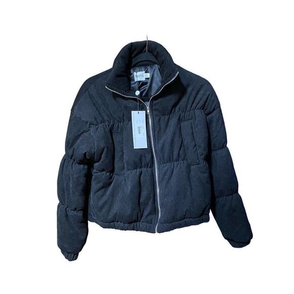 NWT Sndy corduroy puffer jacket Sz2 black two pockets in front warm comf… - Picture 1 of 6